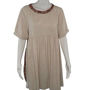 Umgee Linen Blend Sheer Back Tunic Dress‎